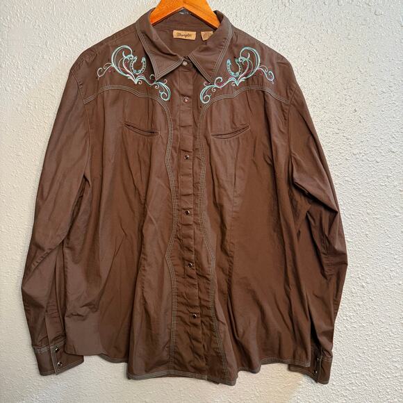 Wrangler Pearl Snap Embroidered Cotton Plus Size 3XL Western Wear - Picture 1 of 5